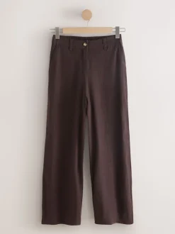 Marron chocolat - Pantalons intelligents à jambe large en lin Blend