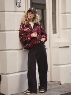 Marron chocolat - Pantalon large en velours côtelé