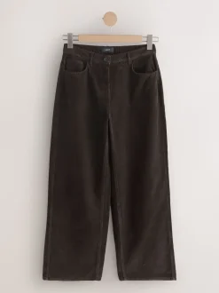Marron chocolat - Pantalon large en velours côtelé