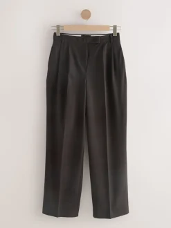 Marron chocolat - Pantalons Coupe droite à double plis à Carreaux