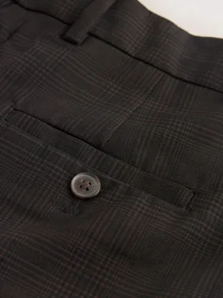 Marron chocolat - Pantalons Coupe droite à double plis à Carreaux