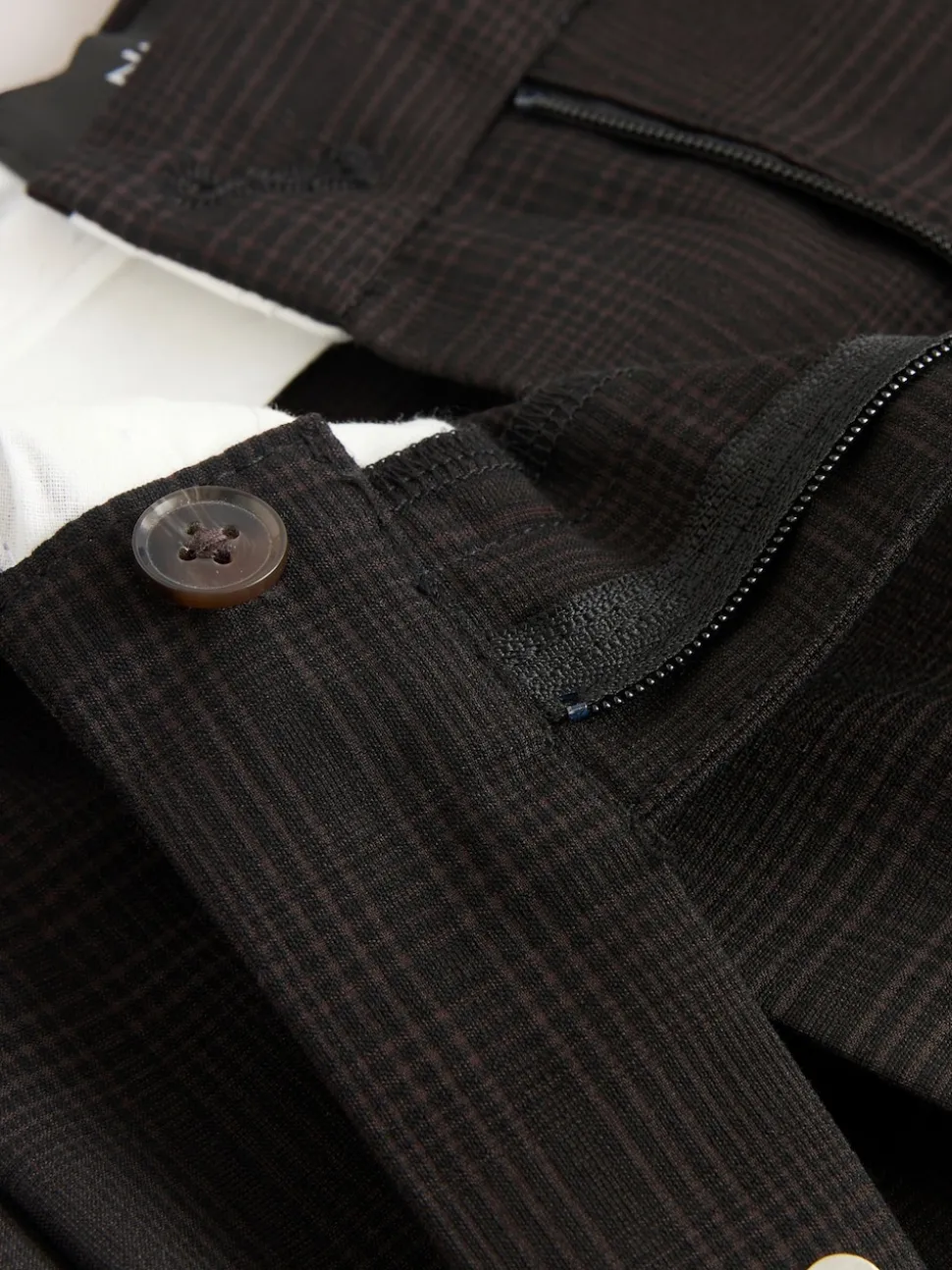 Marron chocolat - Pantalons Coupe droite à double plis à Carreaux
