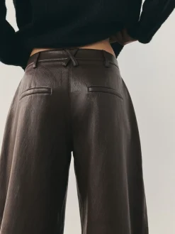 Marron chocolat - Pantalon Regular en similicuir à jambe large