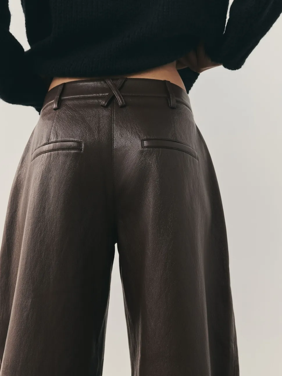 Marron chocolat - Pantalon Regular en similicuir à jambe large