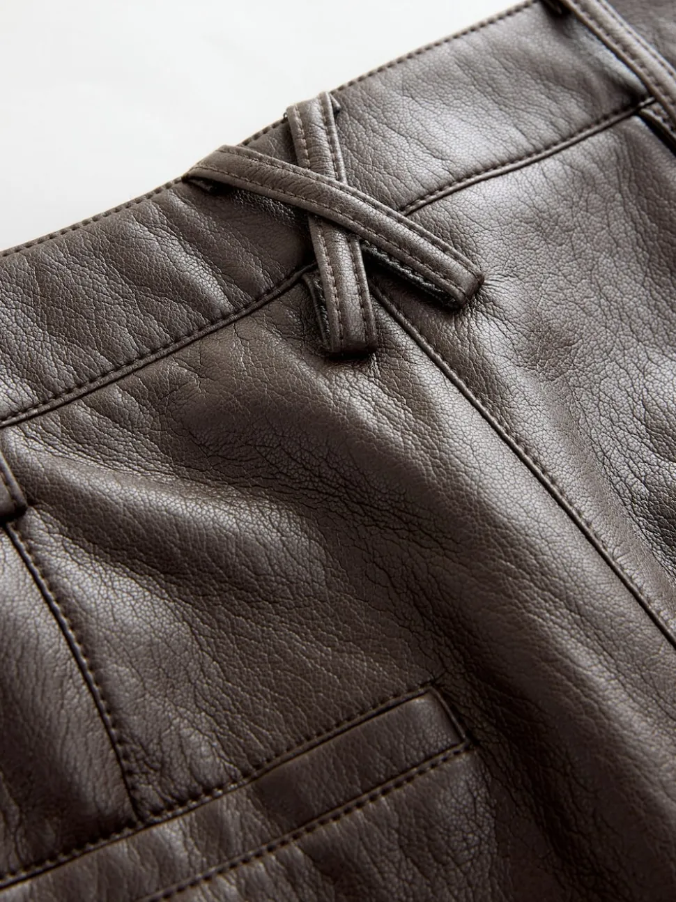 Marron chocolat - Pantalon Regular en similicuir à jambe large