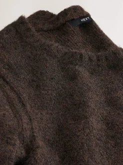 Marron chocolat - Pull à col dégagé en laine