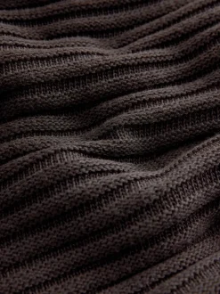 Marron chocolat - Pull côtelé en maille à col en V