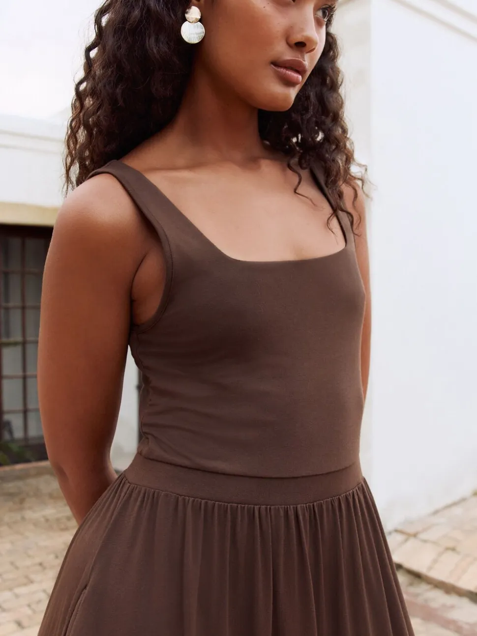 Marron chocolat - Robe d’été à taille jersey