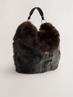 Marron chocolat - Sac à bandoulière en fourrure synthétique