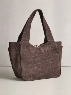 Marron chocolat - Sac bandoulière en Daim effet croco
