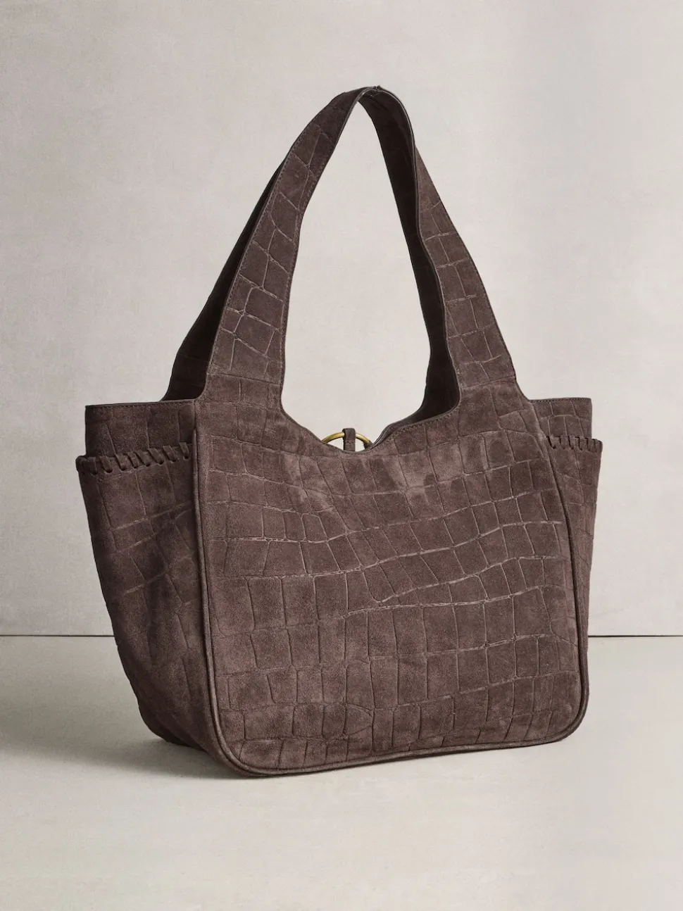 Marron chocolat - Sac bandoulière en Daim effet croco