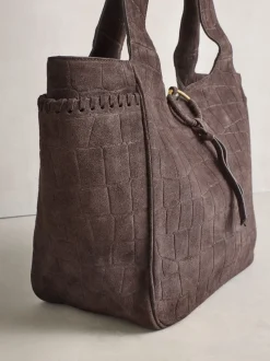 Marron chocolat - Sac bandoulière en Daim effet croco