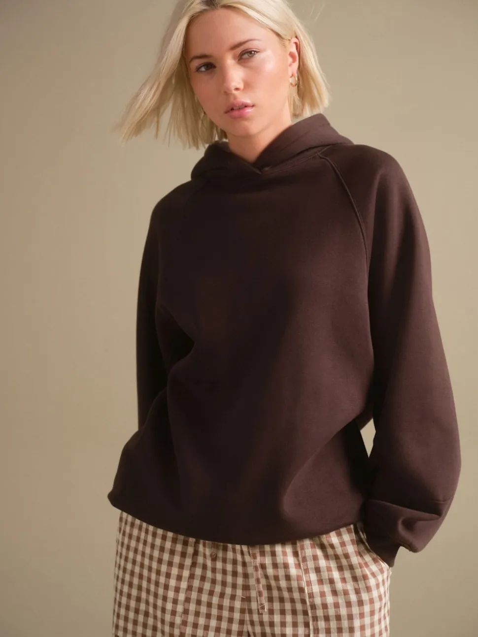 Marron chocolat - Sweat à capuche long épais décontracté