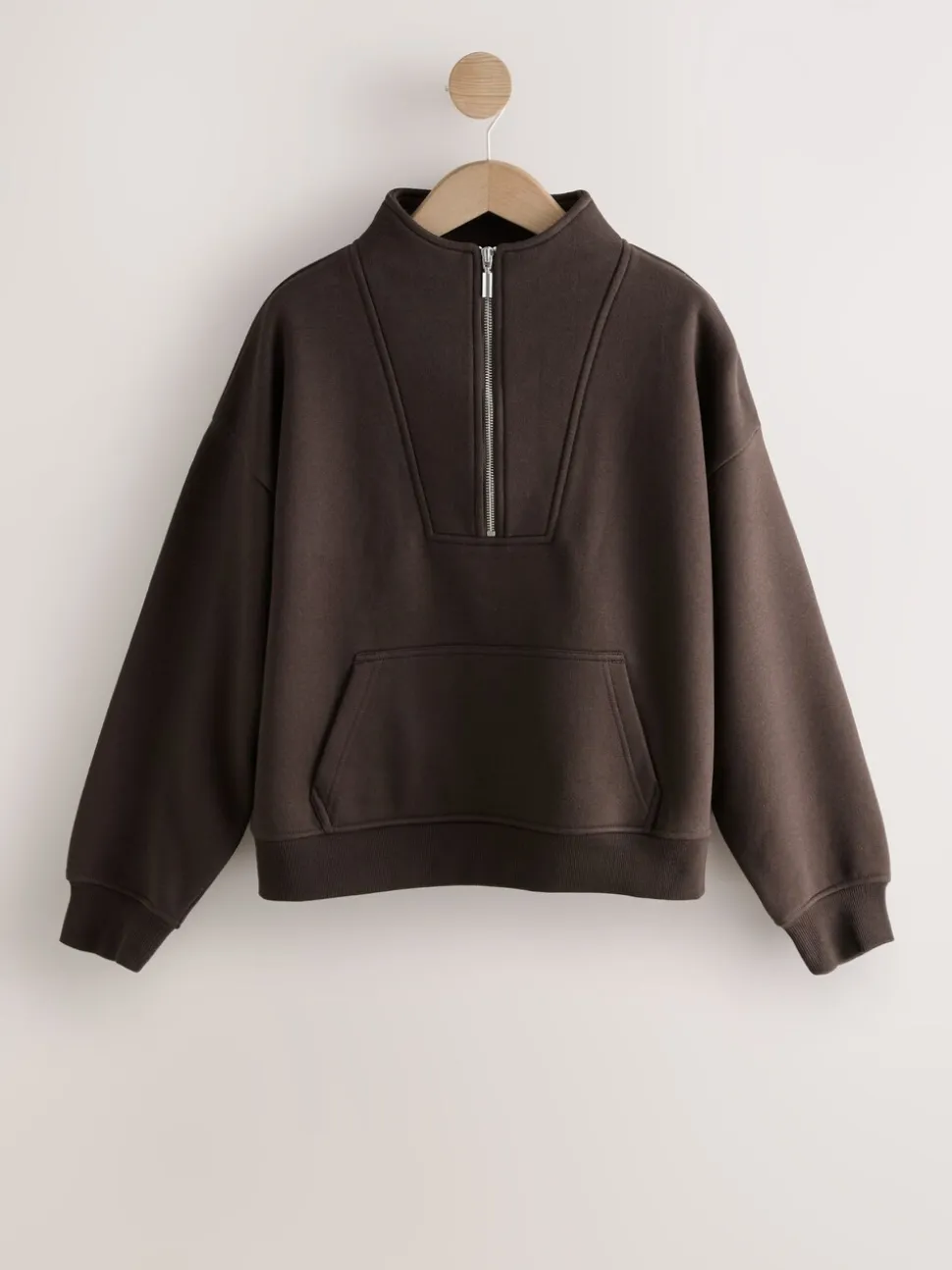 Marron chocolat - Sweat-shirt décontracté en jersey épais à col zippé