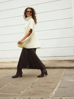 Marron chocolat en cuir - Bottines western à talons carrés
