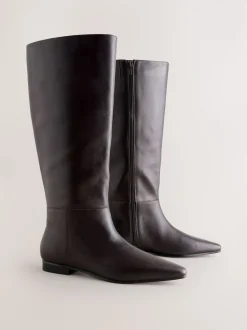 Marron chocolat en cuir - Bottes Forever Comfort® à bout plat et hauteur genou