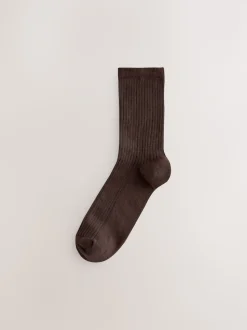 Marron chocolat/bleu - Lot de 4 paires de socquettes en maille côtelée