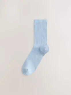 Marron chocolat/bleu - Lot de 4 paires de socquettes en maille côtelée