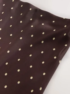 Marron chocolat/Cream à pois - Jupe Midi Satin