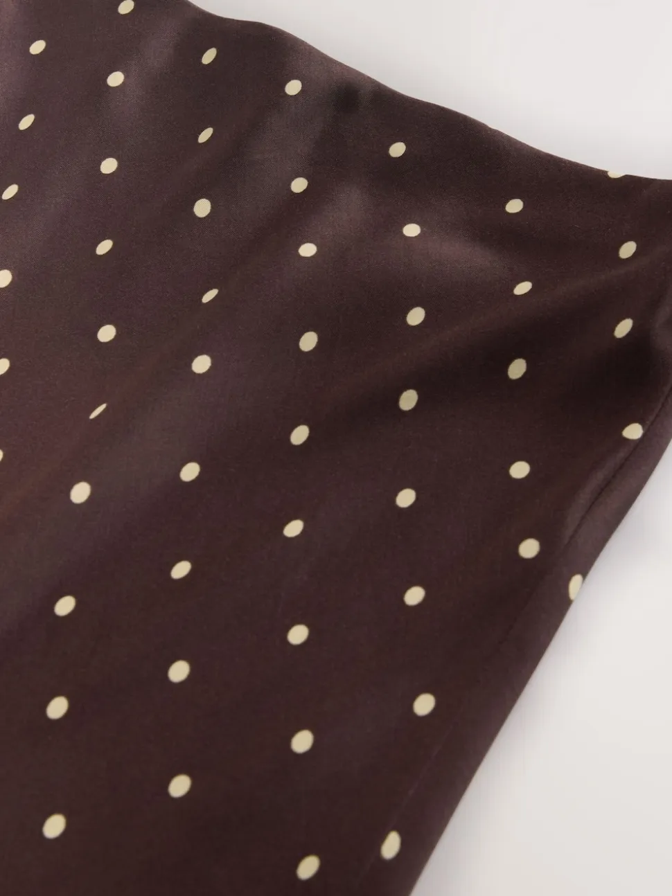 Marron chocolat/Cream à pois - Jupe Midi Satin