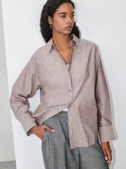 Marron chocolat/rose Rayure - Chemise oversize à manches longues