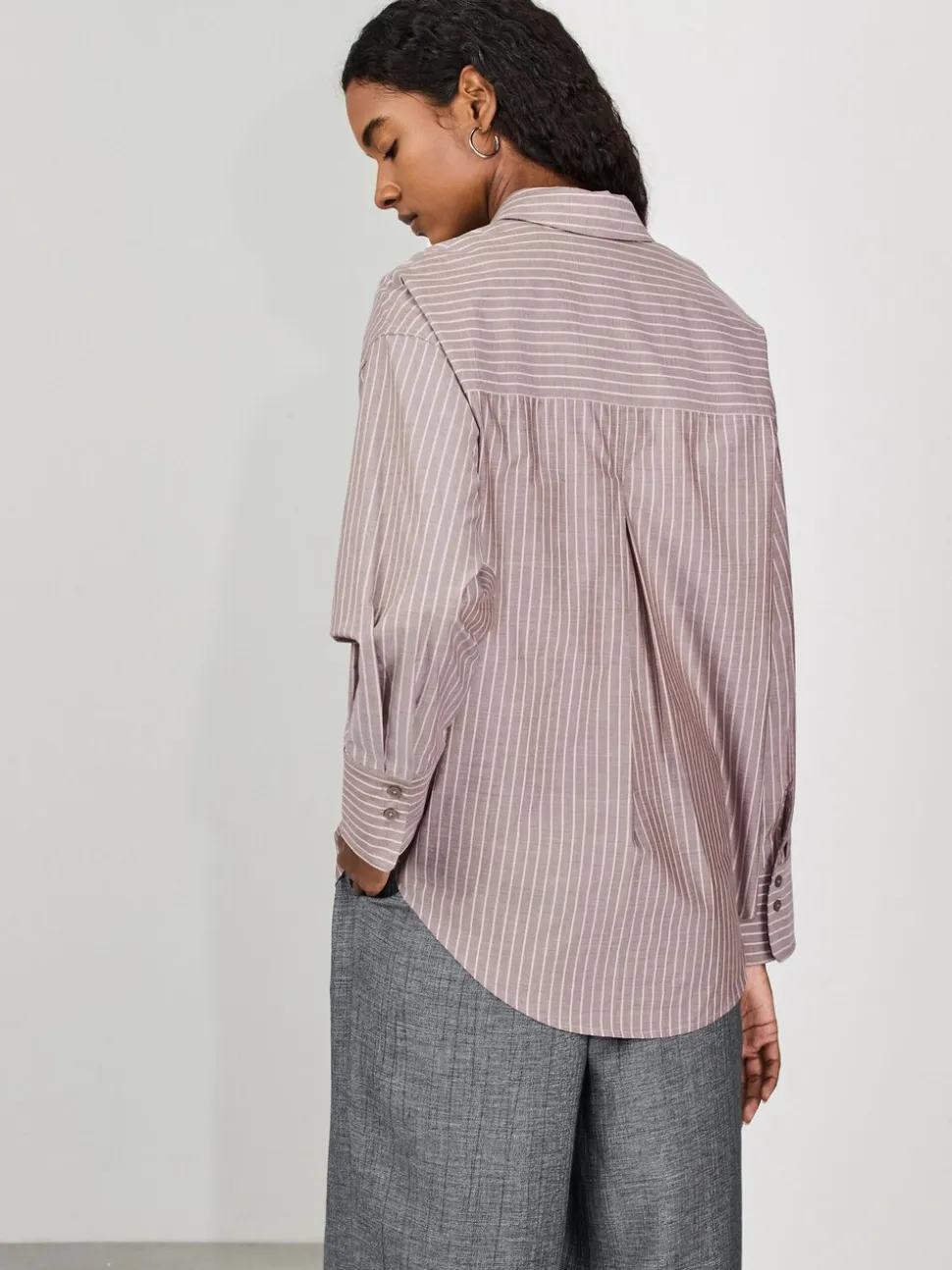 Marron chocolat/rose Rayure - Chemise oversize à manches longues