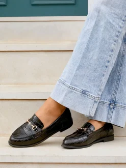 Marron clair - Mocassins Linzi Maison effet croco avec boucle