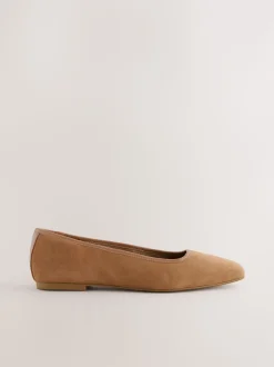 Marron fauve - Ballerines Forever Comfort® en cuir à bout carré