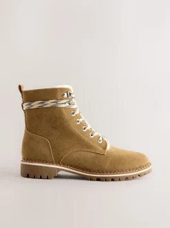 Marron fauve - Bottines Forever Comfort® doublées de fausse fourrure à lacets