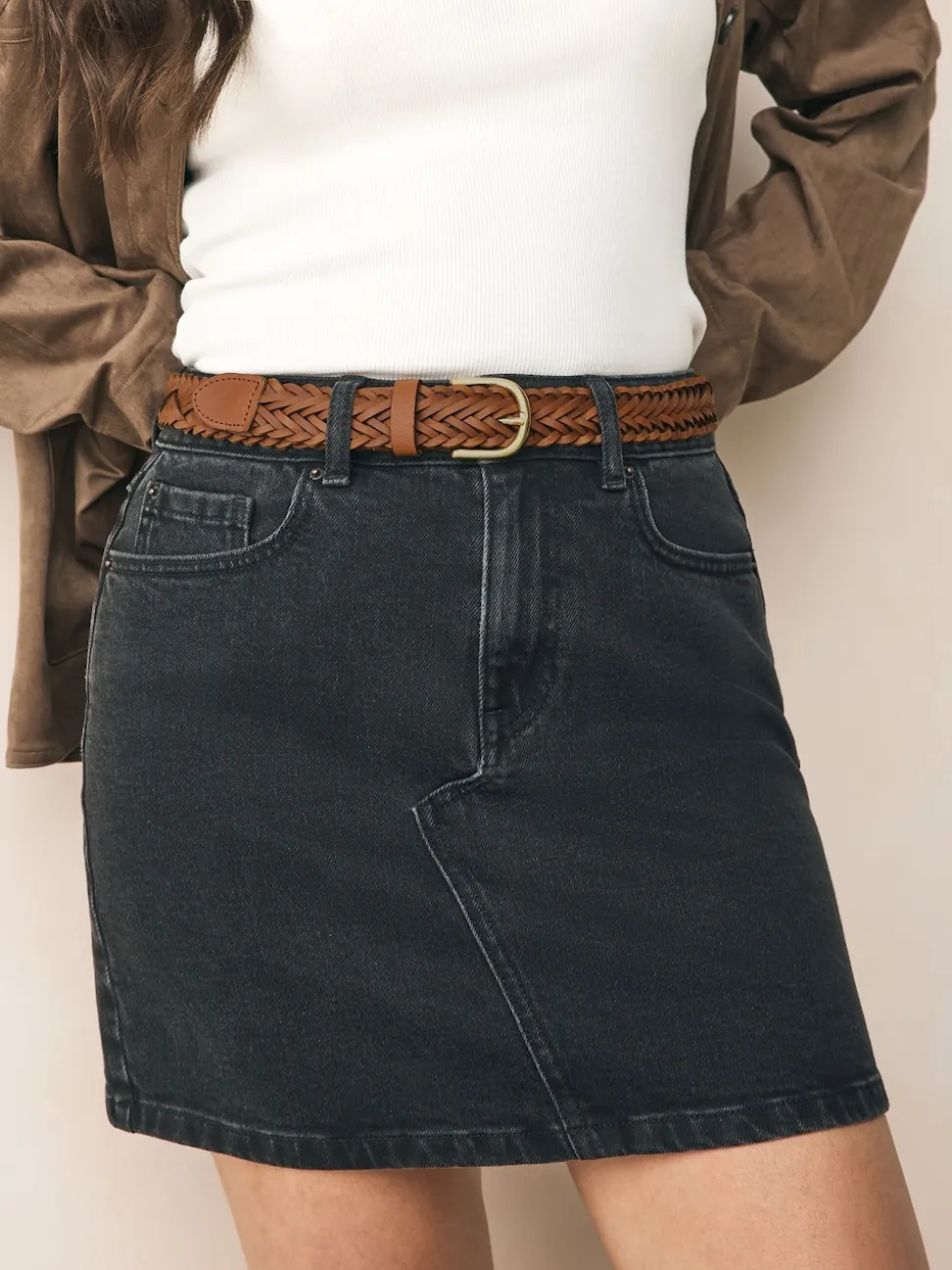 Marron fauve - Ceinture en cuir tressé à la main