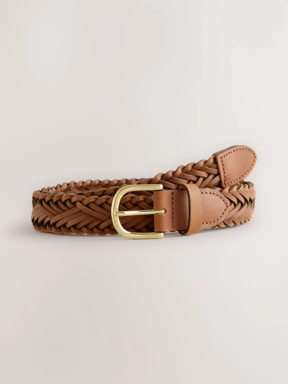 Marron fauve - Ceinture en cuir tressé à la main