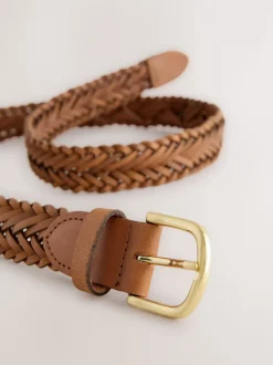 Marron fauve - Ceinture en cuir tressé à la main