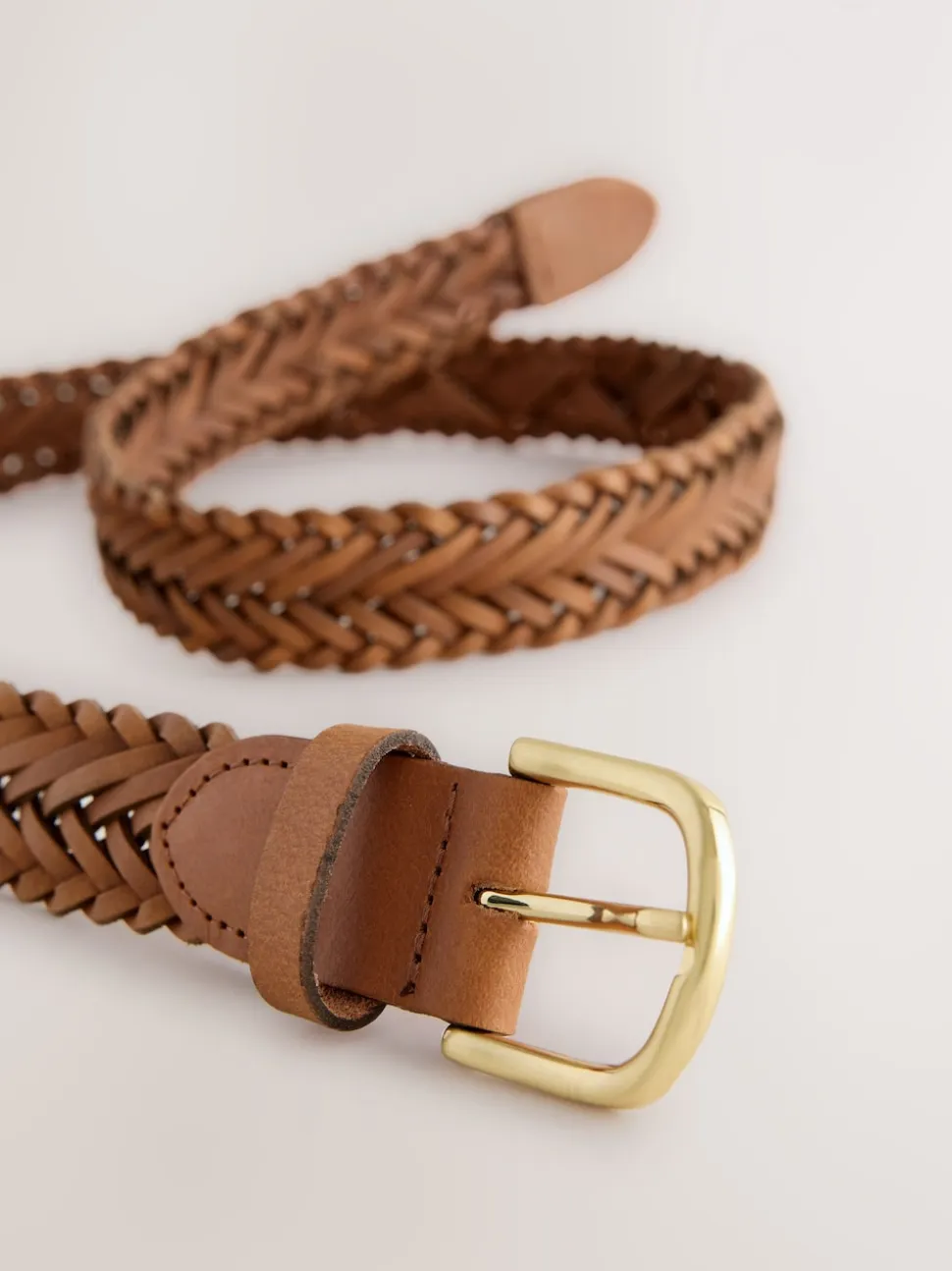 Marron fauve - Ceinture en cuir tressé à la main