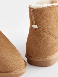 Marron fauve - Chaussons chaussons en daim doublés de fausse fourrure