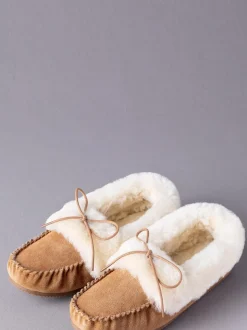 Marron fauve - Chaussons style mocassins en peau de mouton Lakeland Leather femme