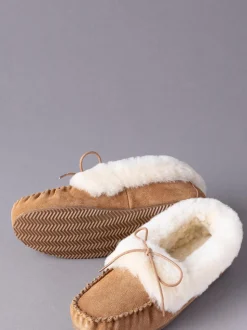 Marron fauve - Chaussons style mocassins en peau de mouton Lakeland Leather femme