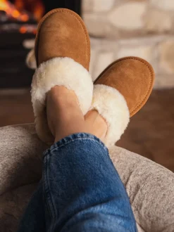 Marron fauve - Chaussons style mules en peau de mouton Lakeland Leather femme