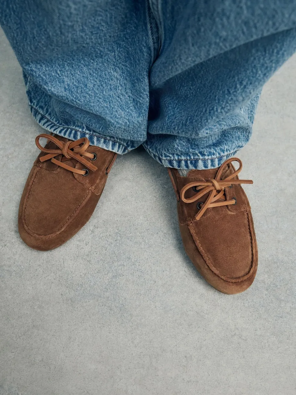 Marron fauve - Chaussures bateau en cuir à bout rond