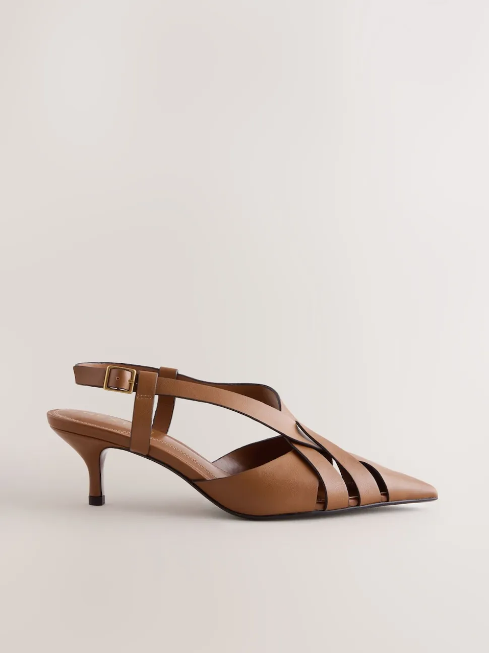 Marron fauve - Chaussures à talons Forever Comfort® en cuir tressé à bout pointu et à bride arrière
