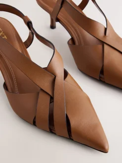 Marron fauve - Chaussures à talons Forever Comfort® en cuir tressé à bout pointu et à bride arrière