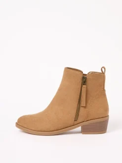 Marron fauve - Friends Like These Mid Block talons Side Zip Faux suède Cuban Bottes