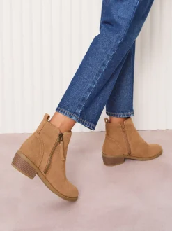Marron fauve - Friends Like These Mid Block talons Side Zip Faux suède Cuban Bottes