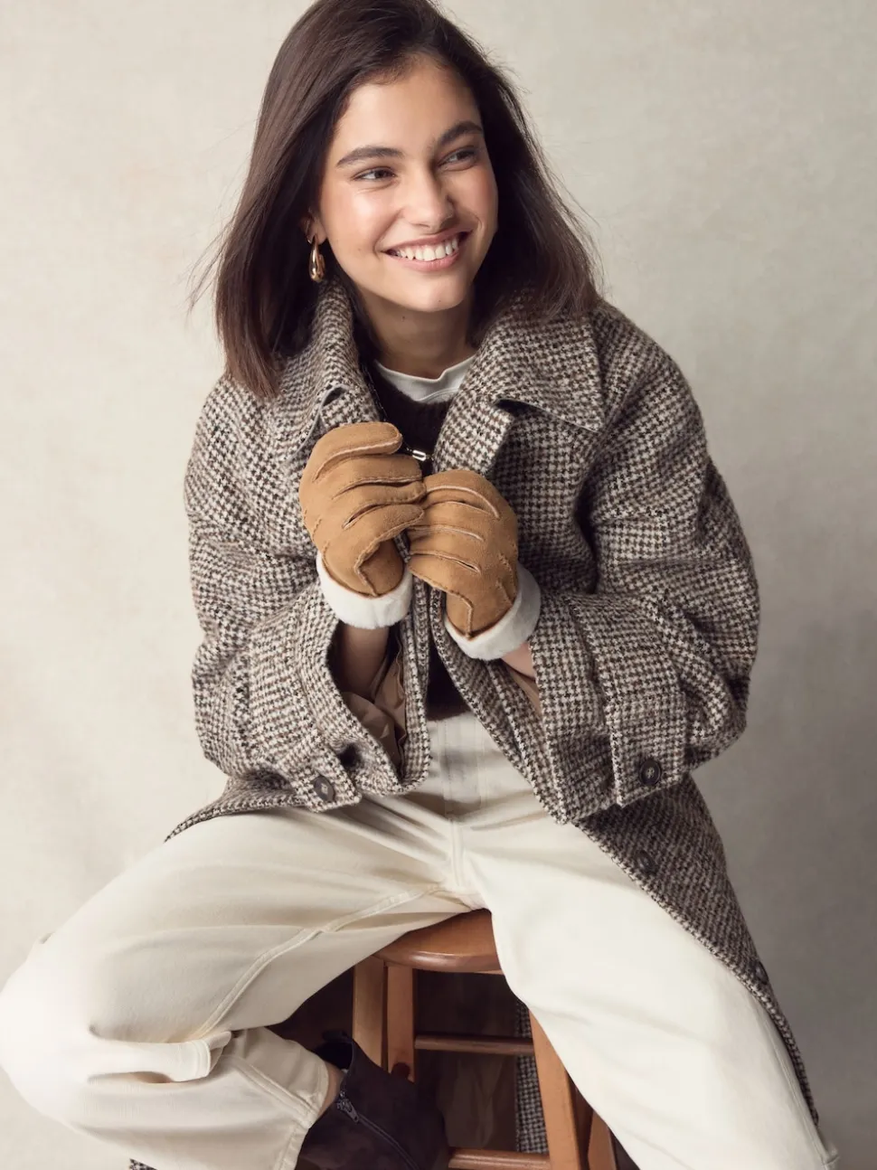 Marron fauve - Gants N. Premium en cuir et peau de mouton