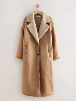 Marron fauve - Manteau maxi en peau de mouton