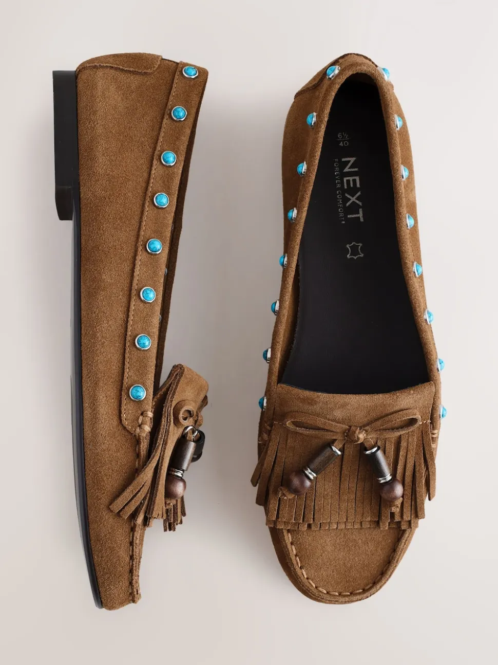 Marron fauve - Mocassins Forever Comfort® en cuir avec franges