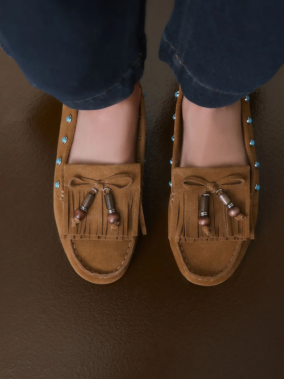 Marron fauve - Mocassins Forever Comfort® en cuir avec franges