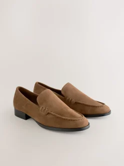 Marron fauve - Mocassins propres en daim à bout rond