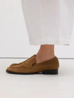 Marron fauve - Mocassins propres en daim à bout rond