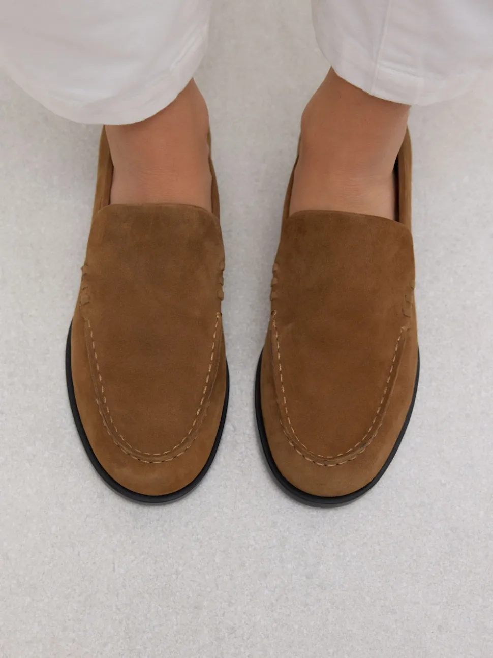 Marron fauve - Mocassins propres en daim à bout rond