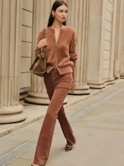 Marron fauve - Pantalon bootcut en velours